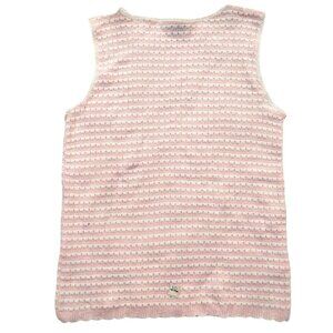 Vintage 1940s-1950s Pink White Stripe Sleeveless Knit Crewneck Sweater Top Vest